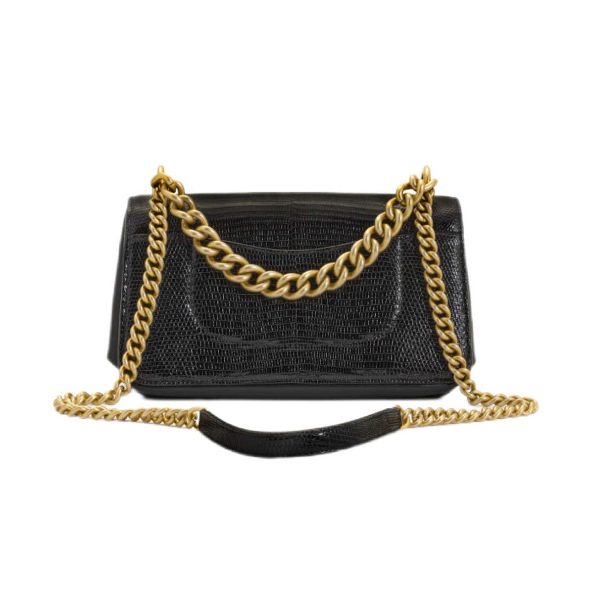Black Lizard Flap Bag Gold Hardware, 2018-2019